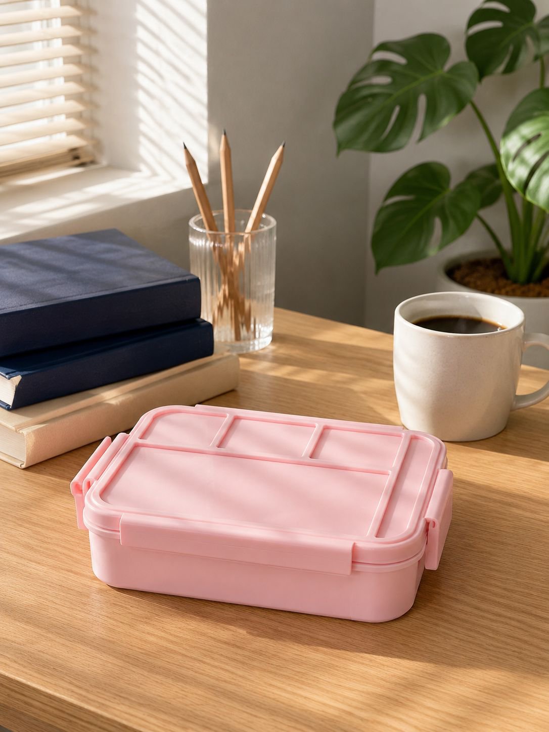 Magnetronbestendige lunchbox met bestek voor maaltijden onderweg