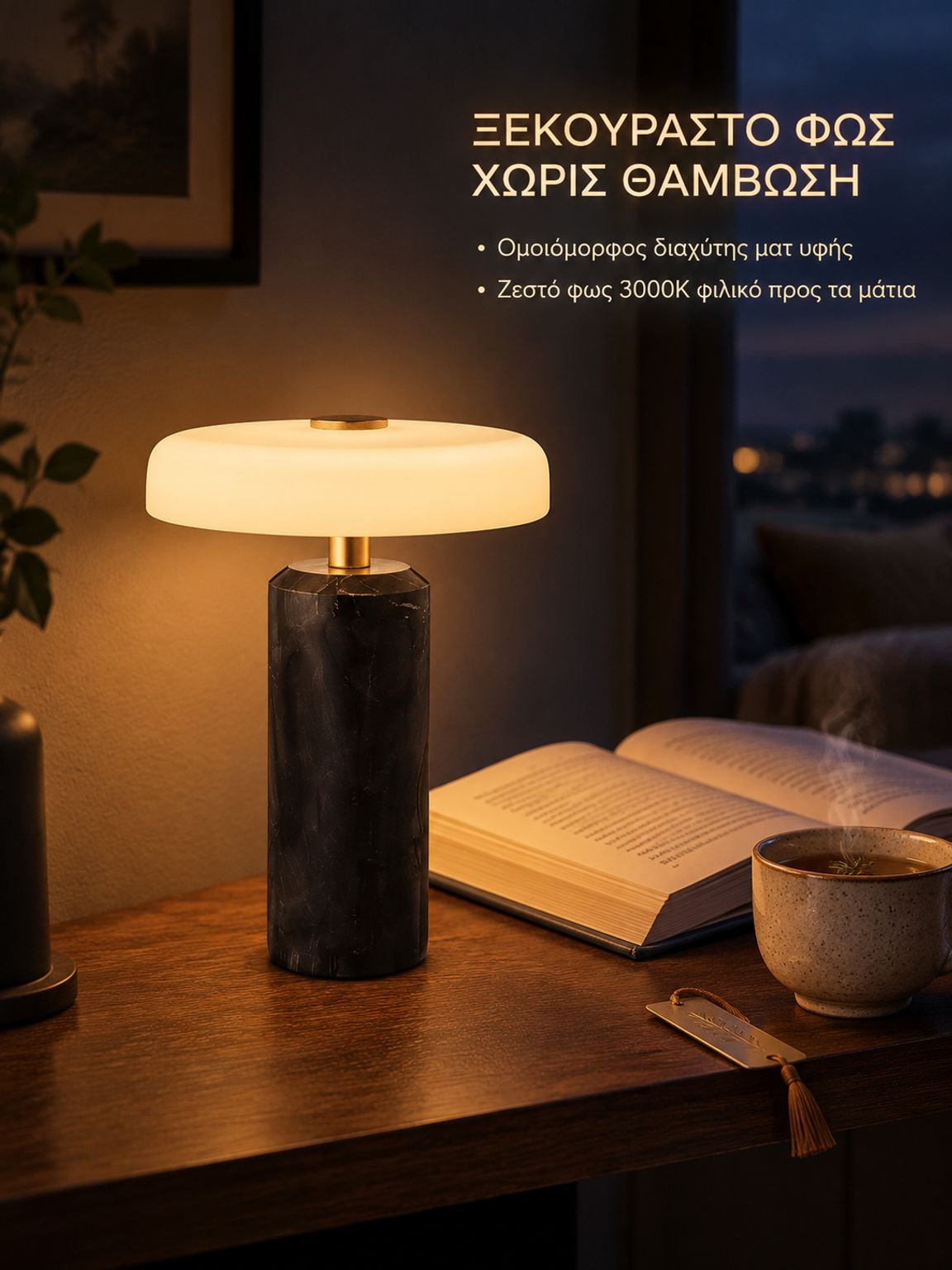 Μαρμάρινο επιτραπέζιο φωτιστικό φόρτισης
