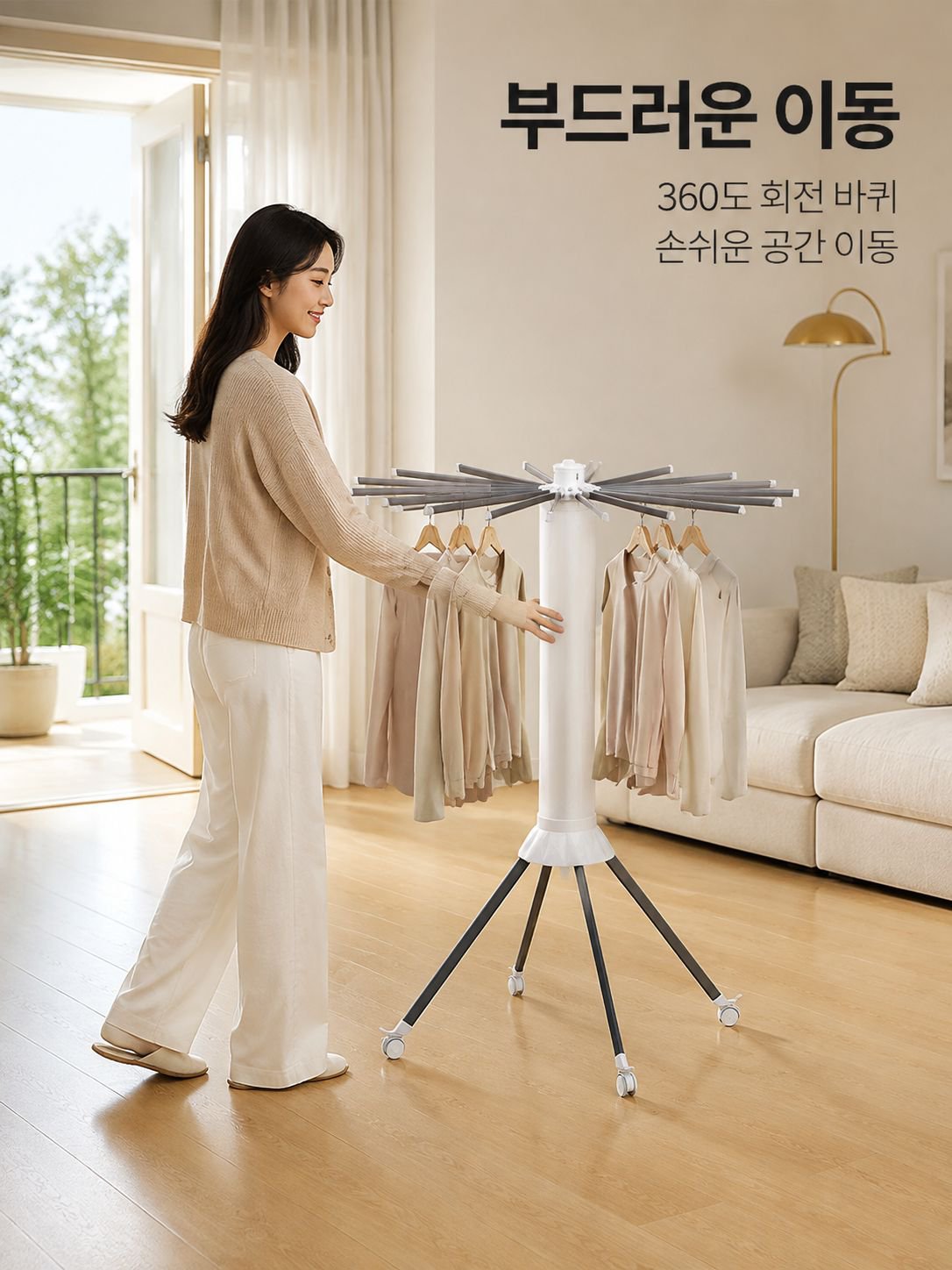 무설치 접이식 문어발 빨래 건조대