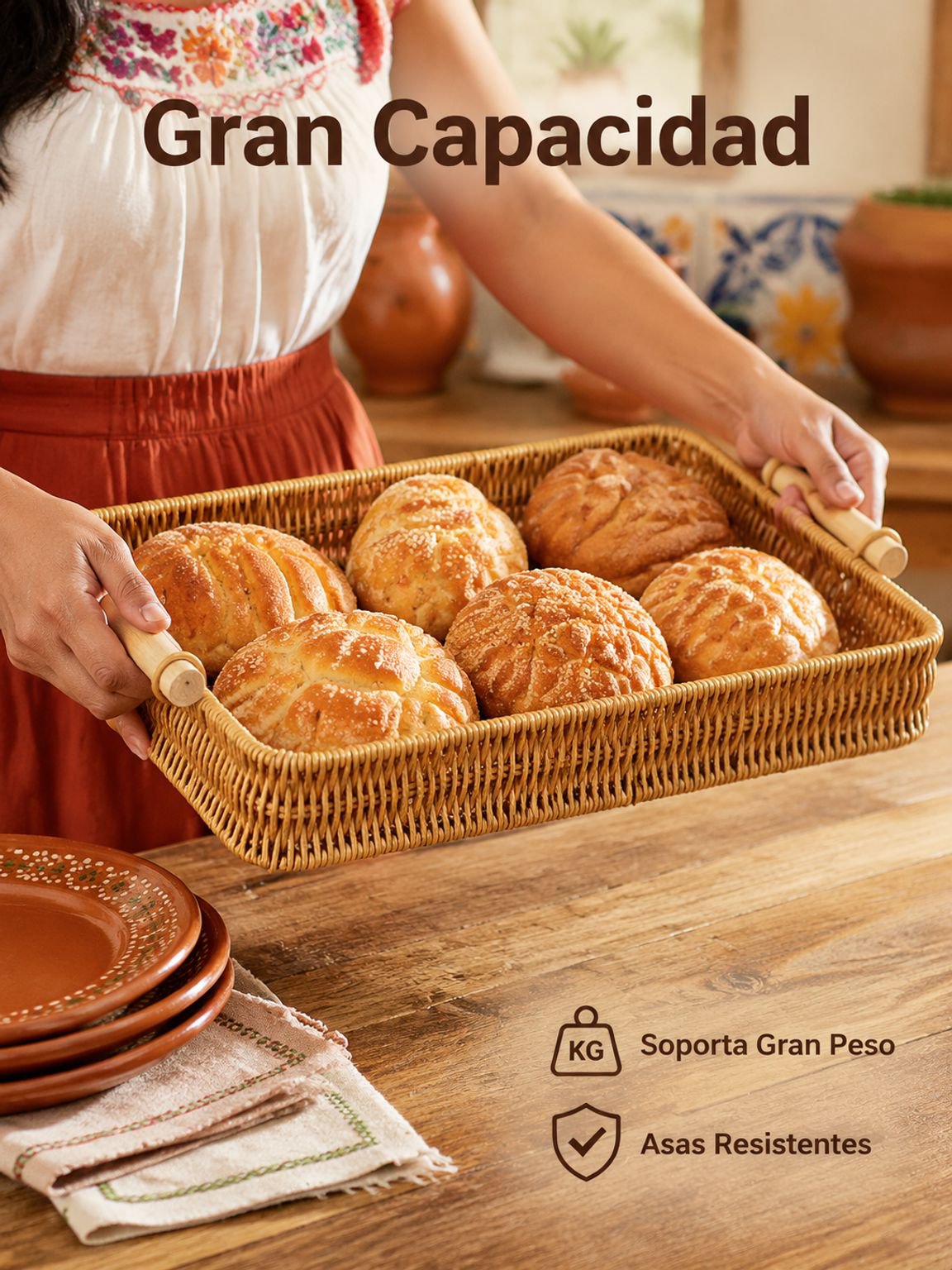 Cesta de pan de imitación de ratán