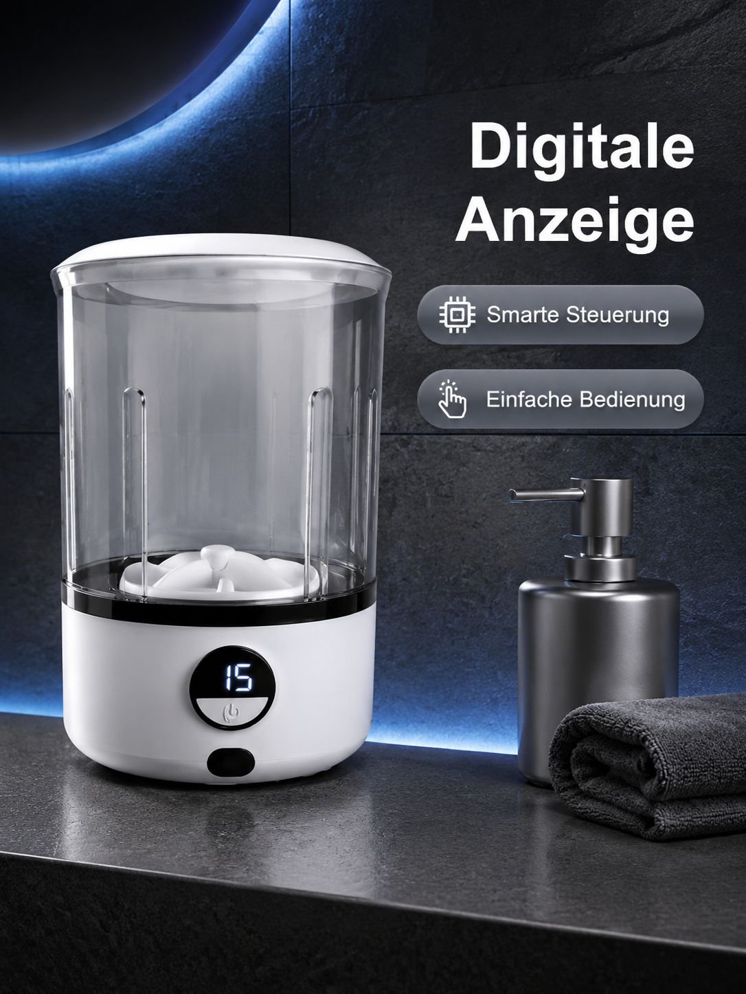Tragbare kabellose Mini-Waschmaschine für Unterwäsche mit digitaler Anzeige, kleine Waschbecher