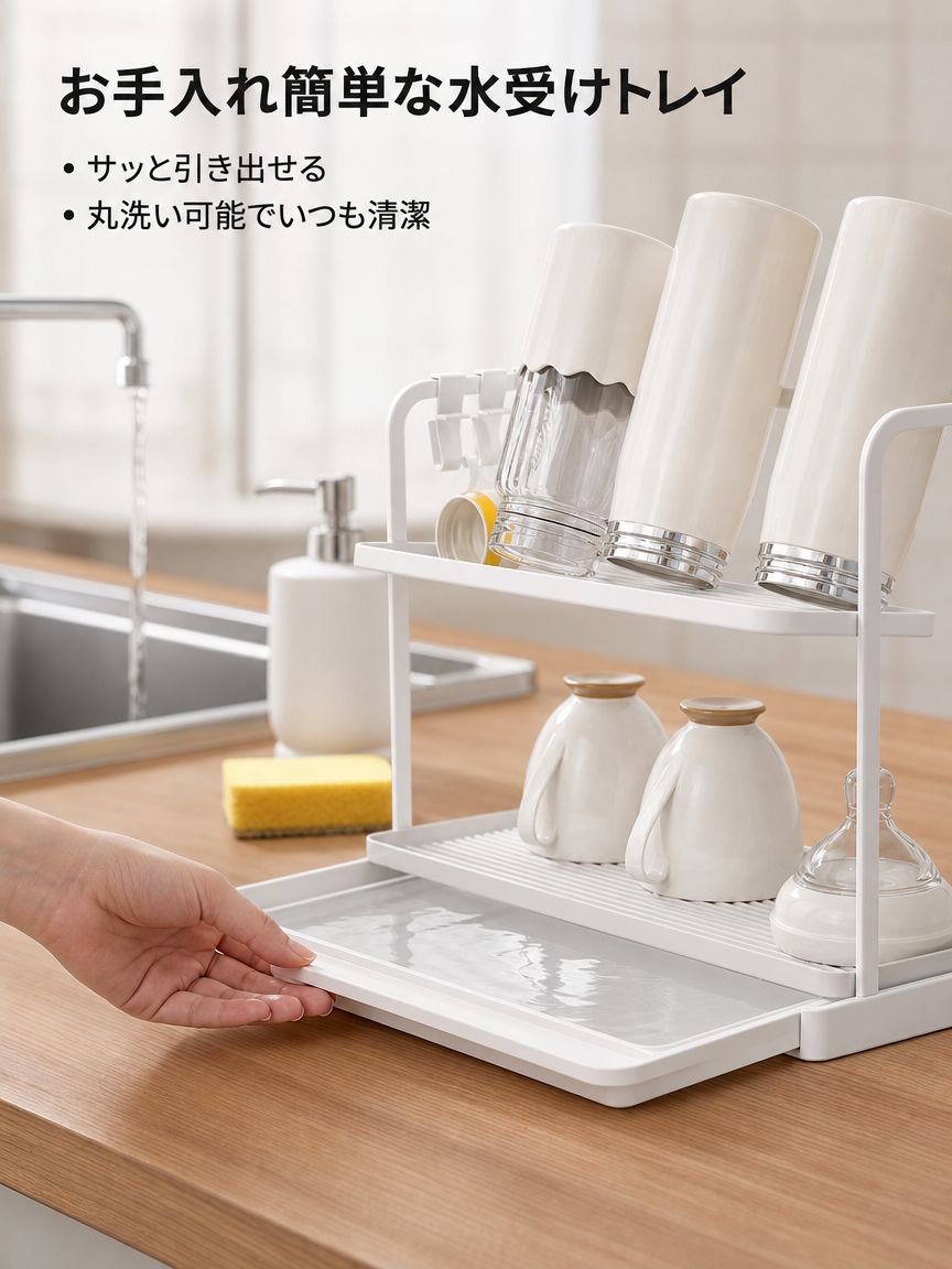 キッチンデスクトップ二層逆さ排水カップラック茶器収納ラック