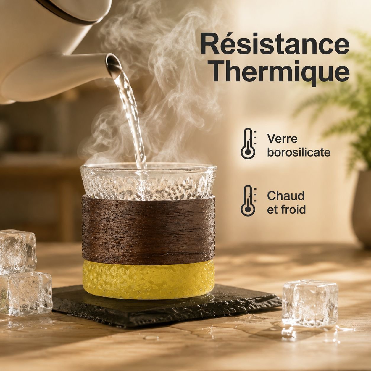 Tasse à thé en verre borosilicate martelé