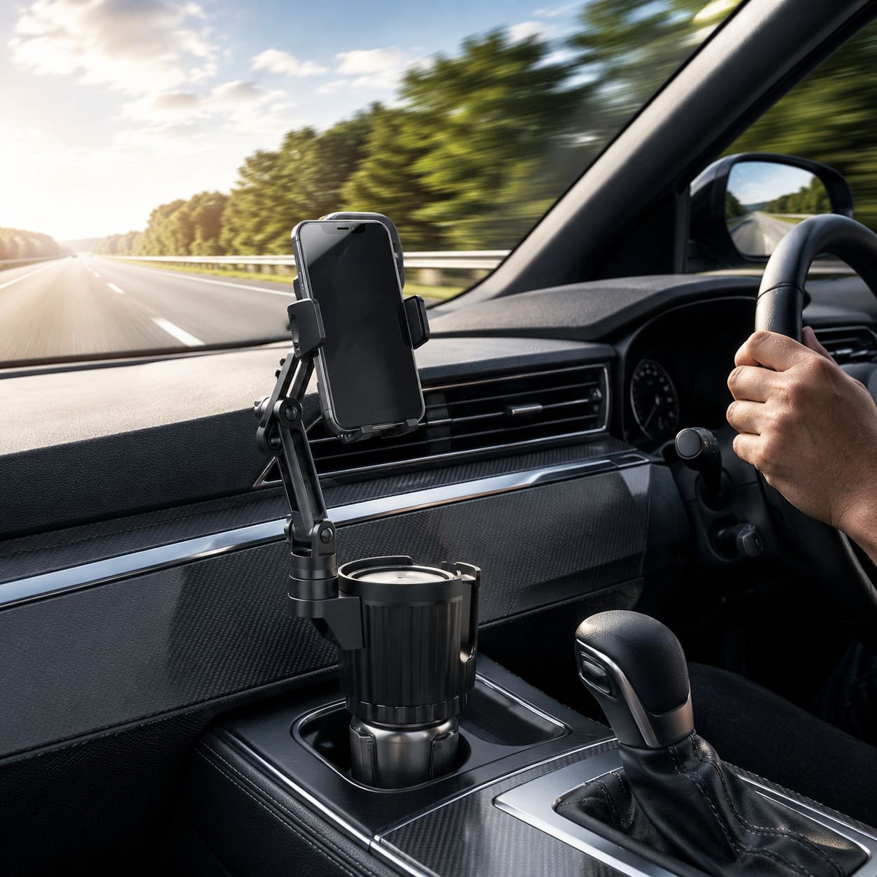 2-in-1 Getränke- und Handyhalter für die Mittelkonsole im Auto