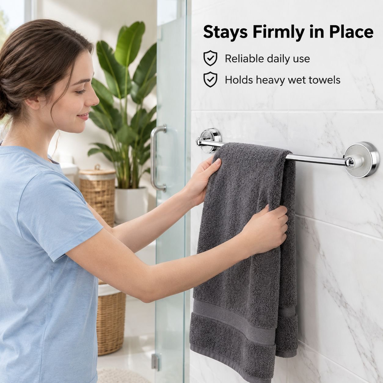 Suction Cup Towel Rack Punch-Free Retractable Bathroom Towel Bar Wall Mounted Shelf