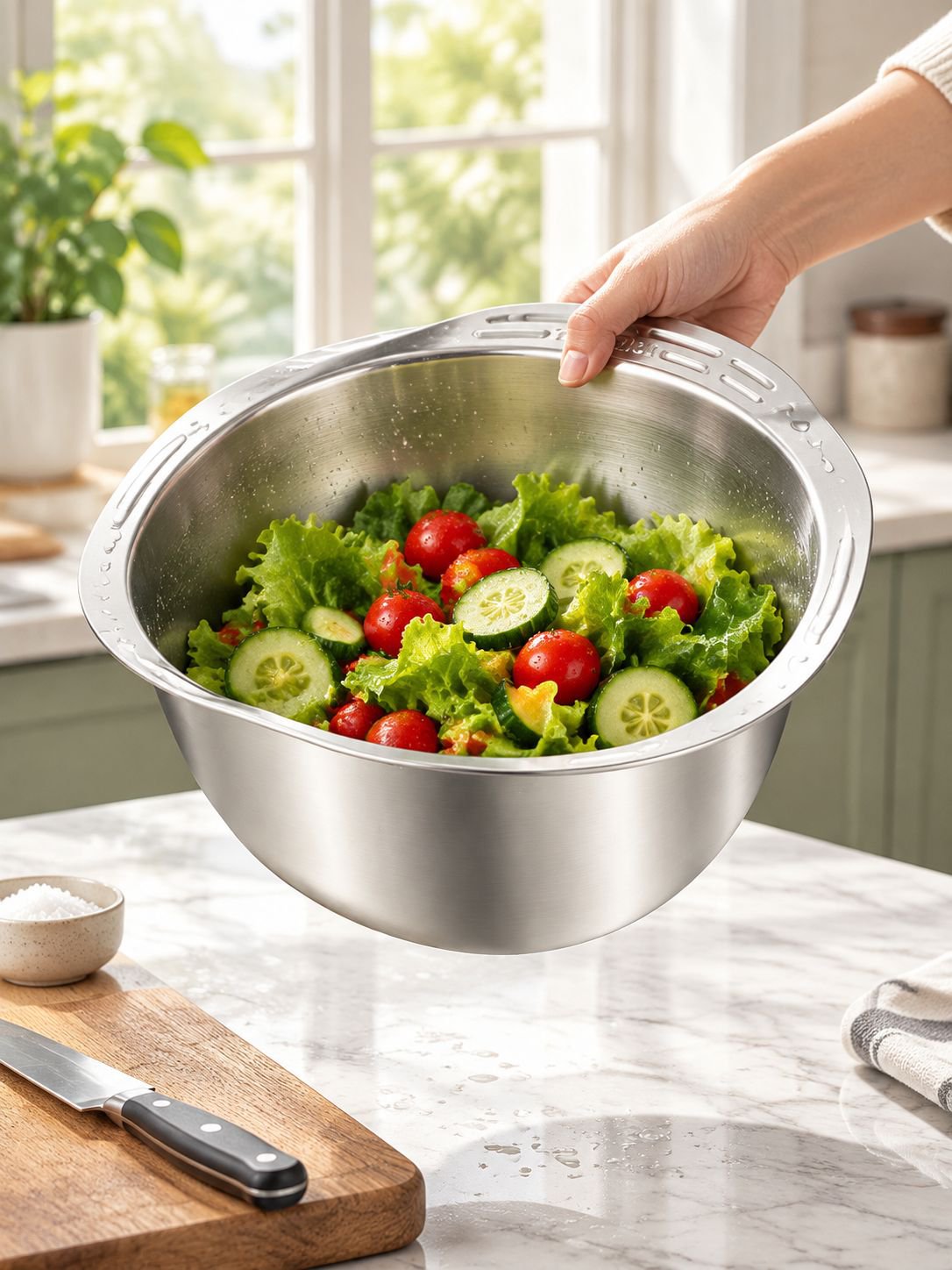 Modern kitchen tool for rinsing and draining vegetables