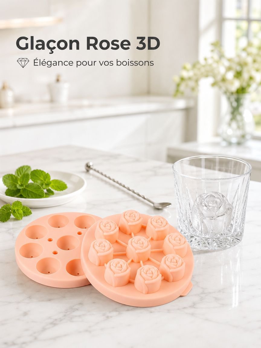 Moule à glaçons en silicone en forme de rose, qualité alimentaire, moule à glace pour whisky