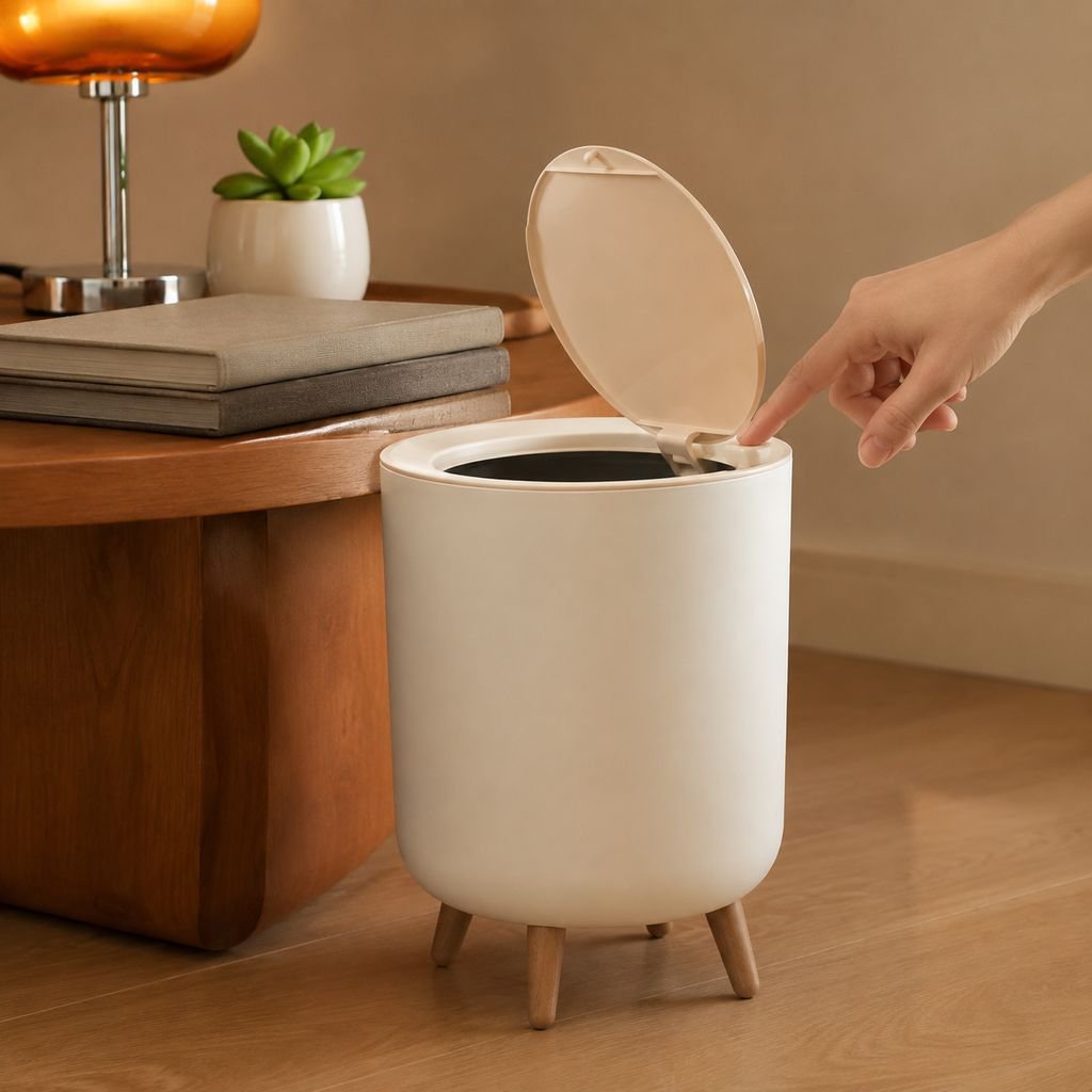 Tall wooden trash cans that eliminate the need to bend over