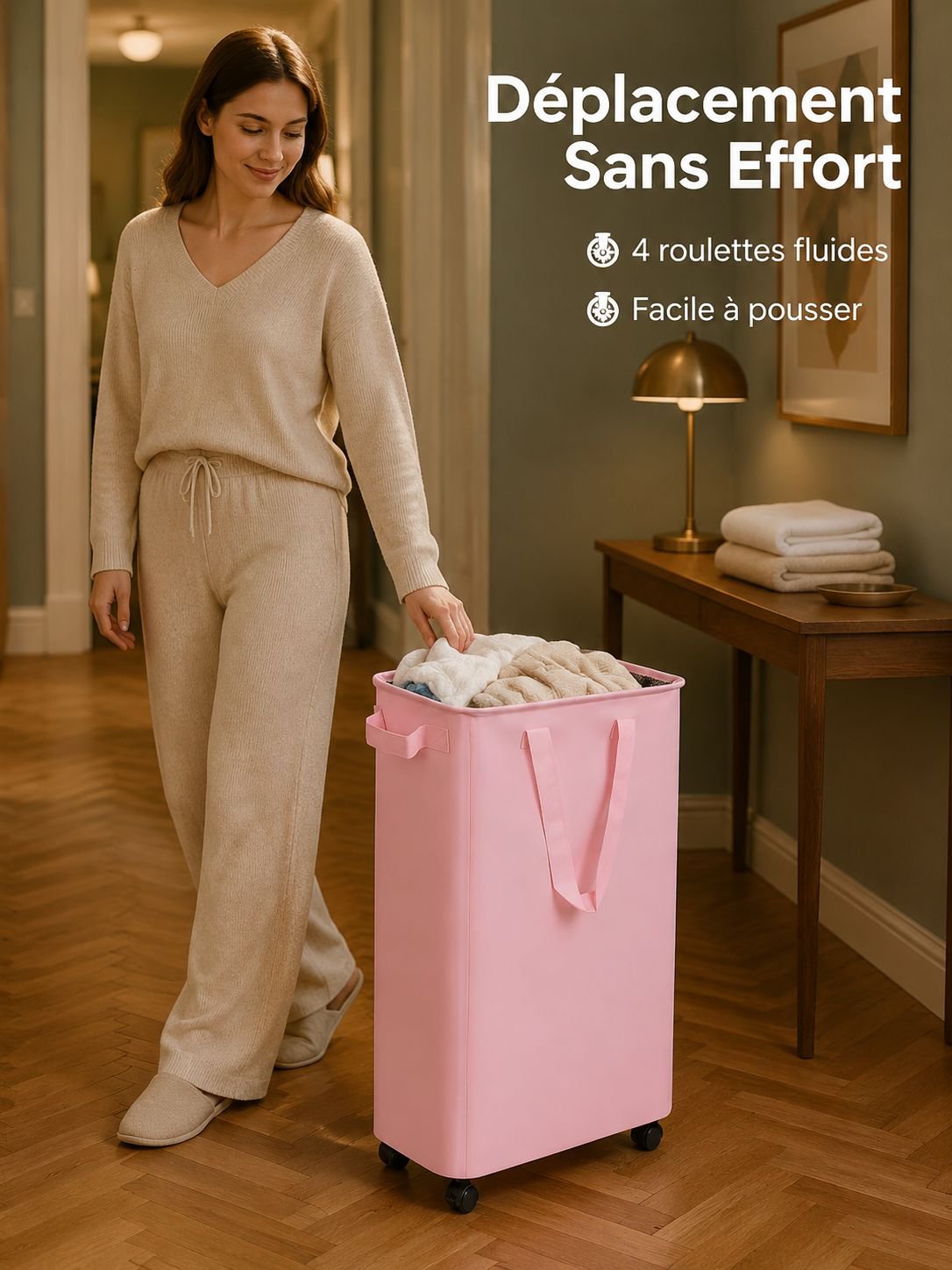 Grand panier de rangement pliable à roulettes, imperméable et anti-poussière avec fermeture à cordon