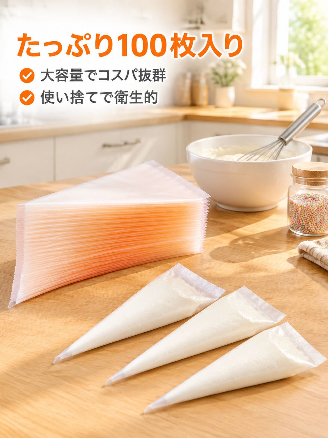 使い捨て厚手デコレーションバッグ ケーキ用 製菓ツールセット 100枚セット