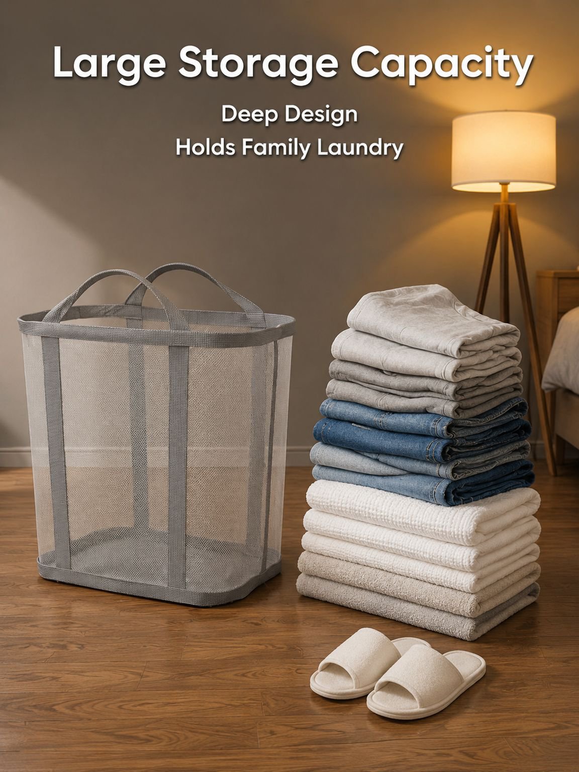 Large capacity foldable storage basket for dirty clothes