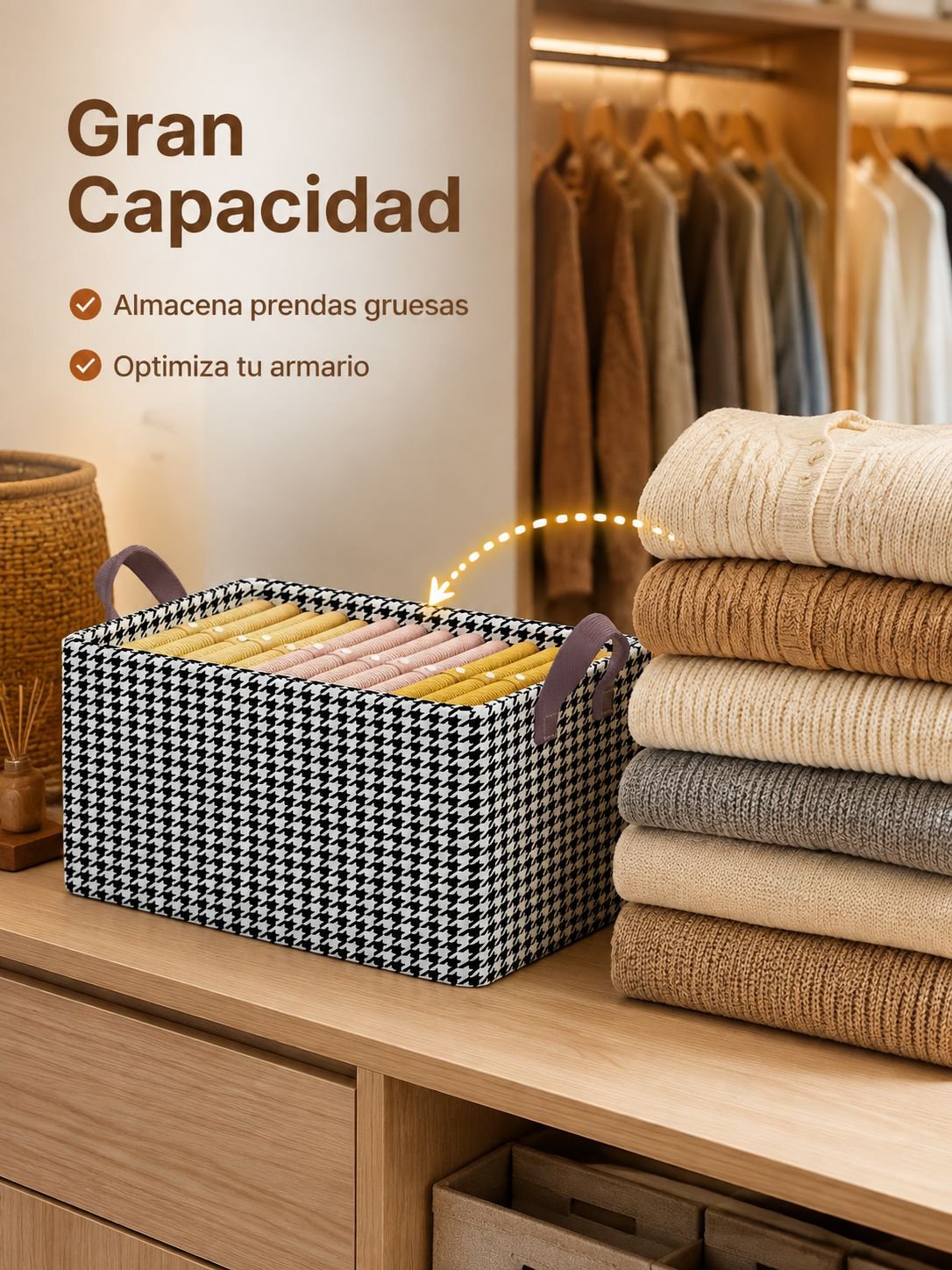 Caja de almacenamiento de ropa plegable portátil con diseño de pata de gallo