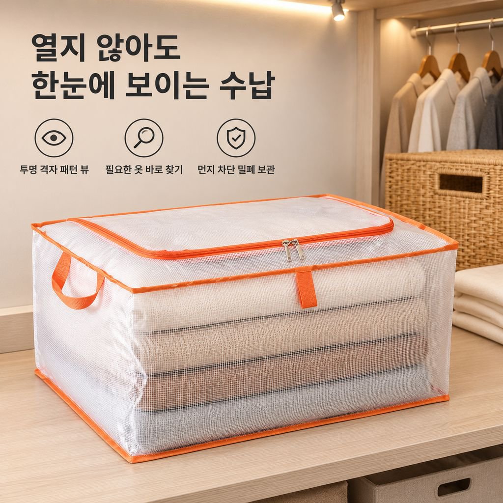 투명 격자 이불 수납백 대용량 접이식 옷장 의류 이사 짐 침대밑 수납백