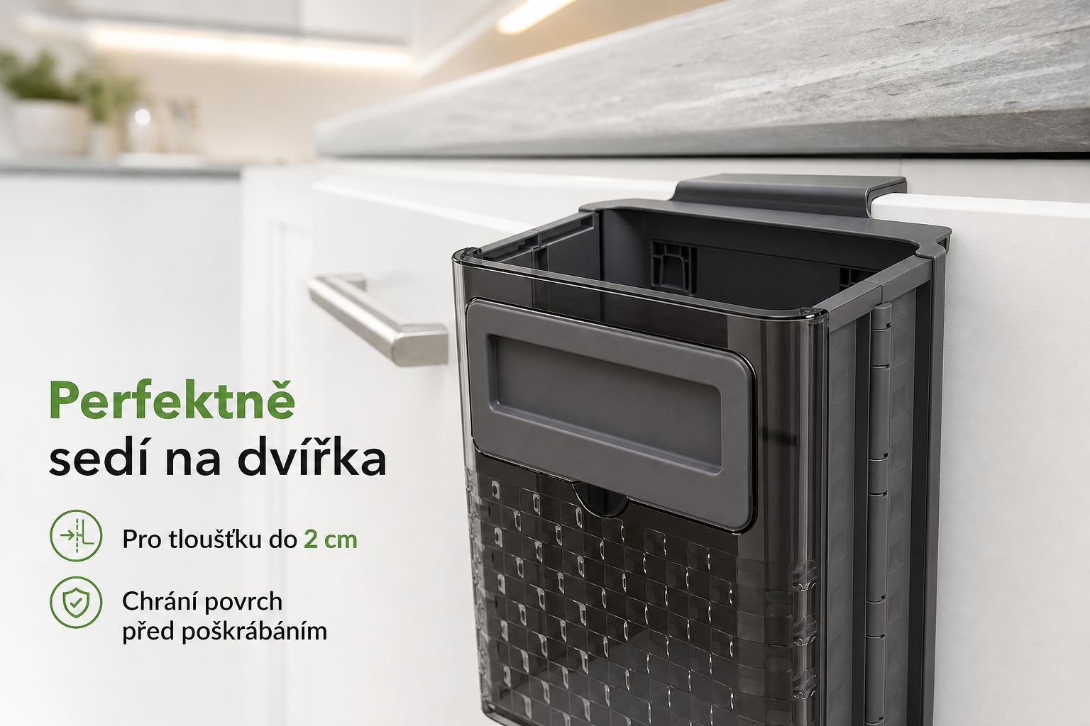Detail skládacího odpadkového koše do kuchyně