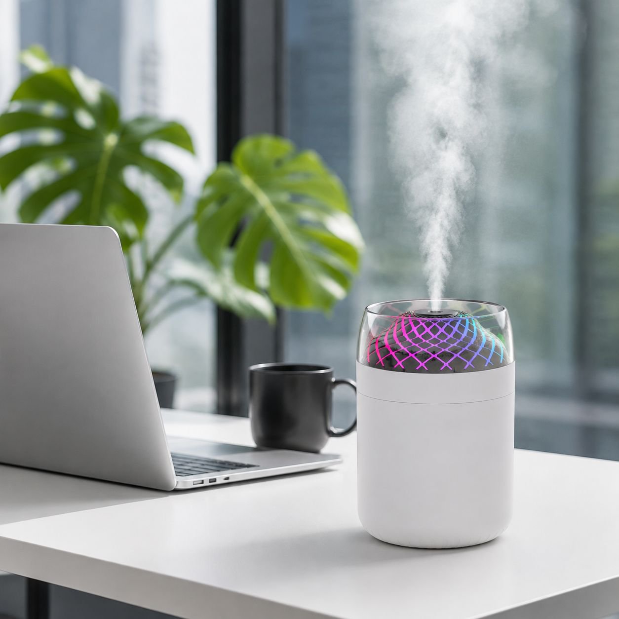 2026 New Mini Humidifier for Desktop, Sterilization & Aroma, 7-Color Ambient Light