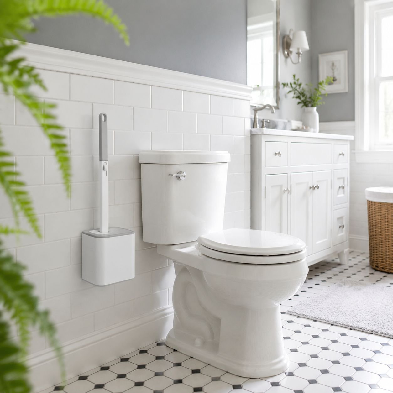 Stain-removing brush next to toilet
