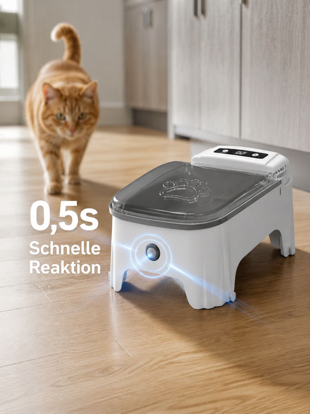 Intelligenter Haustier-Sensor-Futterautomat, feuchtigkeitsbeständig, offenes Design.