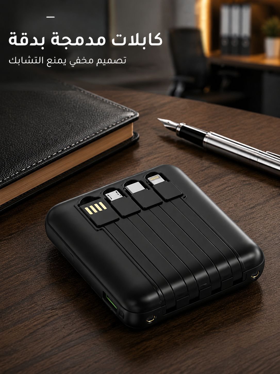 شاحن متنقل مع كابلات مدمجة
