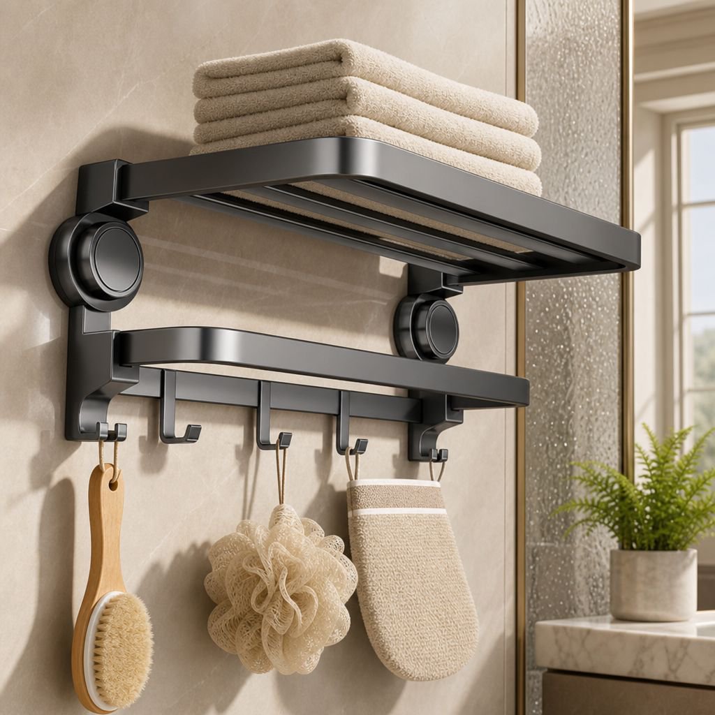 Étagère murale de salle de bain sans perçage à ventouse installée sur carrelage