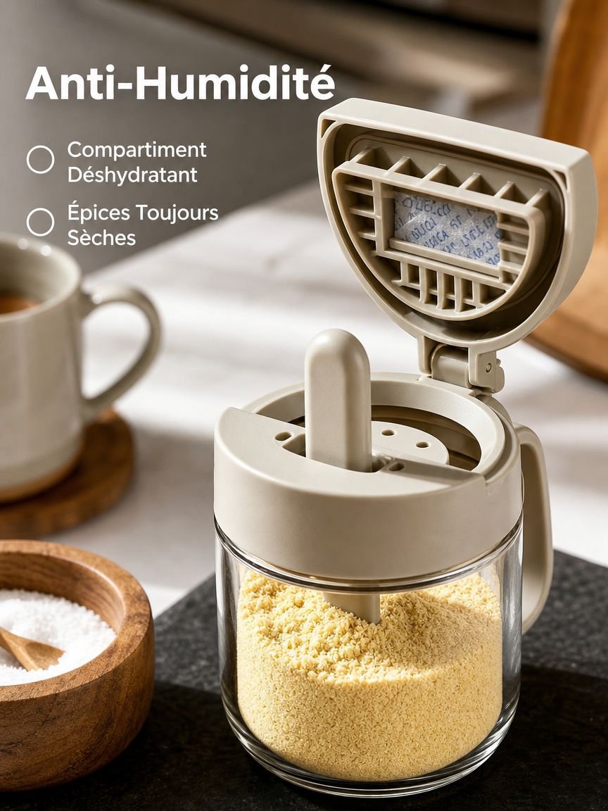 Bouteille de rangement de cuisine à ouverture/fermeture, pot à épices séparé