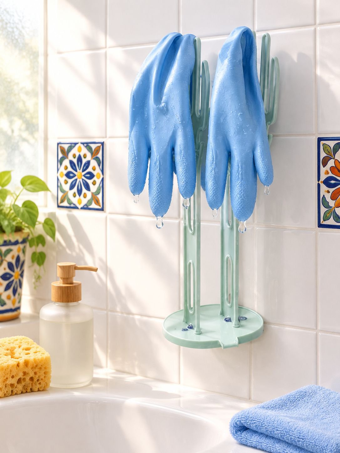 Escurridor con ventosa para guantes de limpieza