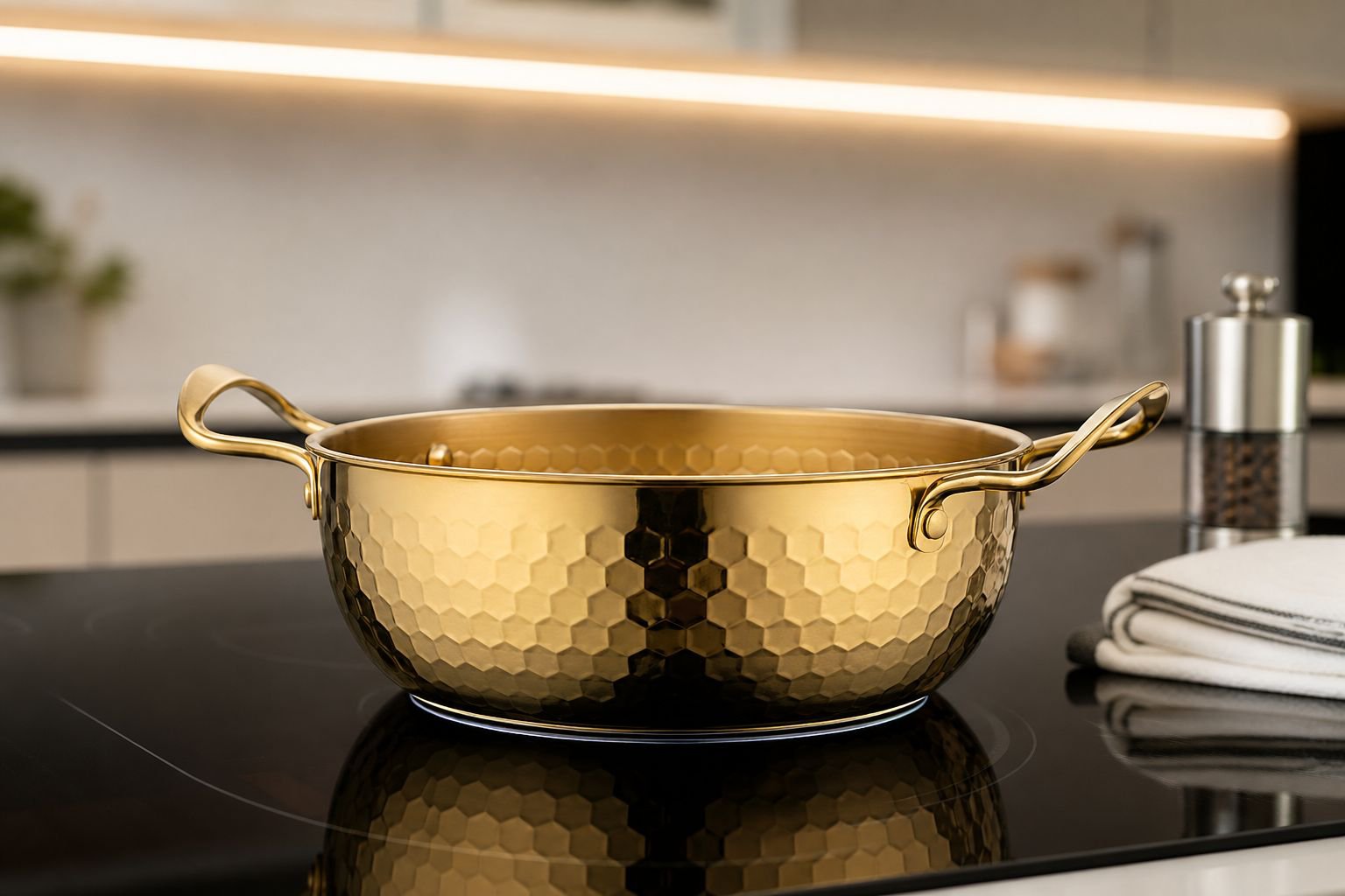 Elegant gold frying pan for versatile cooking