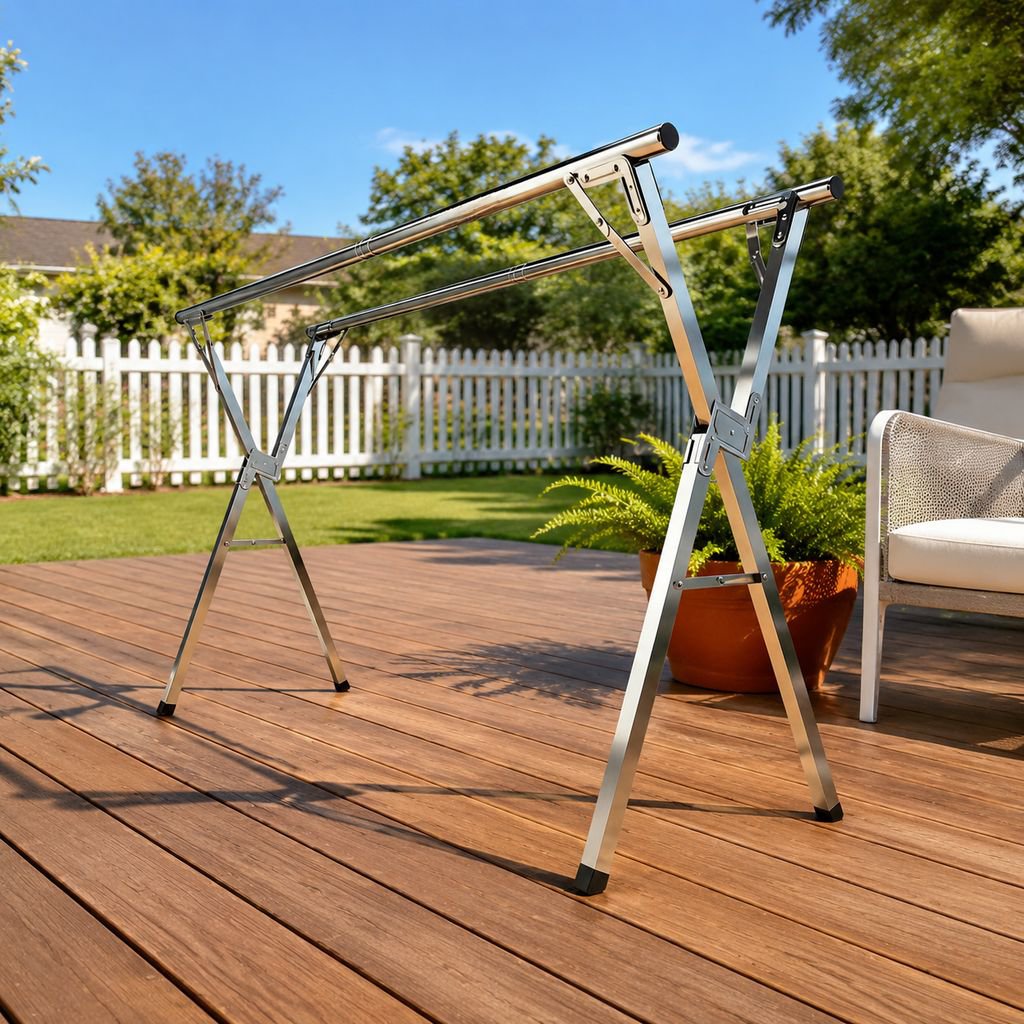 Heavy-duty extendable clothes hanger on balcony