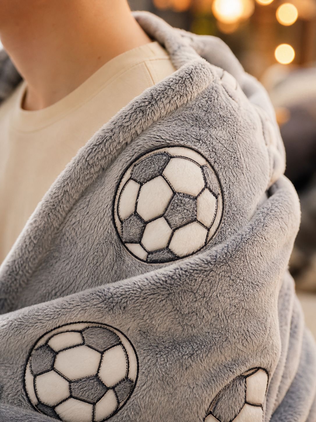 Soccer ball blanket folded showing luminous effect