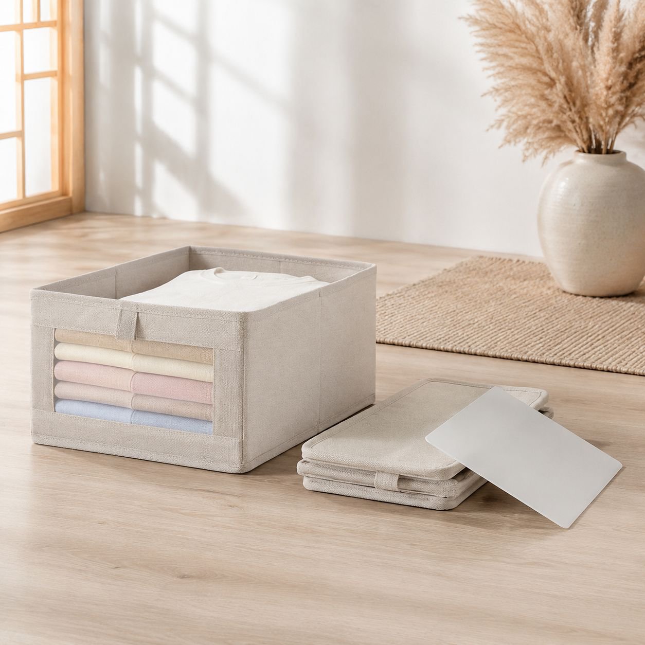 Caja organizadora plegable de ropa de lino y algodón