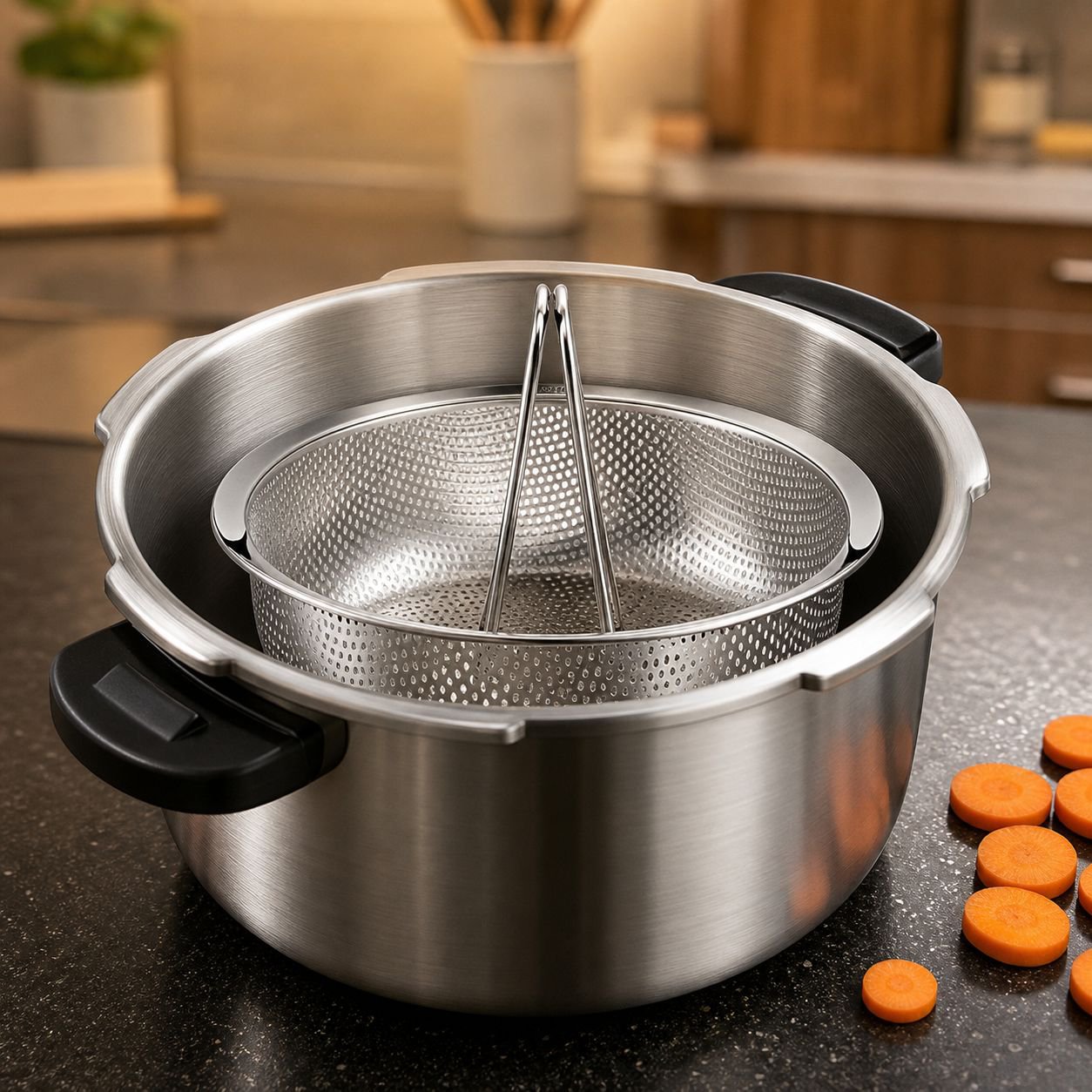 Cesta multifuncional para lavar y escurrir verduras con bandeja para vapor