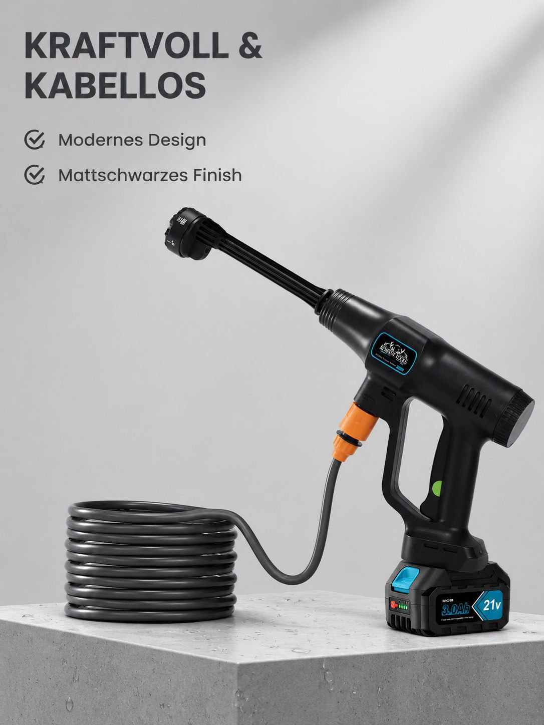 Schwarzes bürstenloses Hochdruck-Wasserpistolen-Set (10 Stück, 2 Batterien, 1 Ladegerät, Handschuhe)