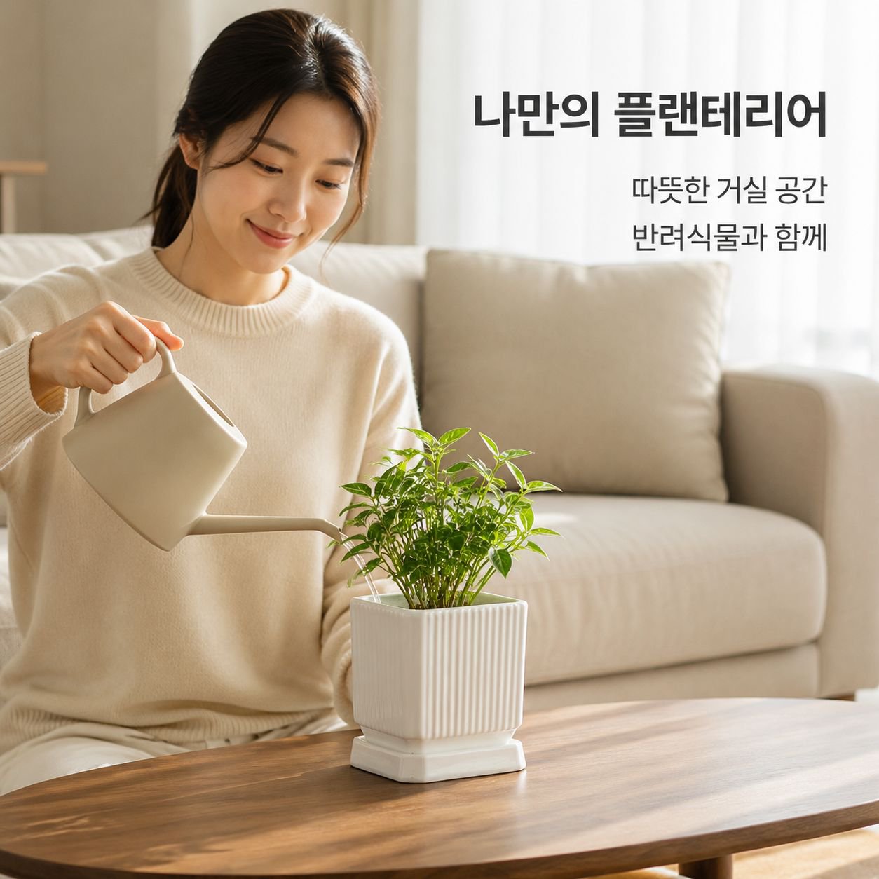 트레이가 포함된 사각형 심플 세라믹 화분