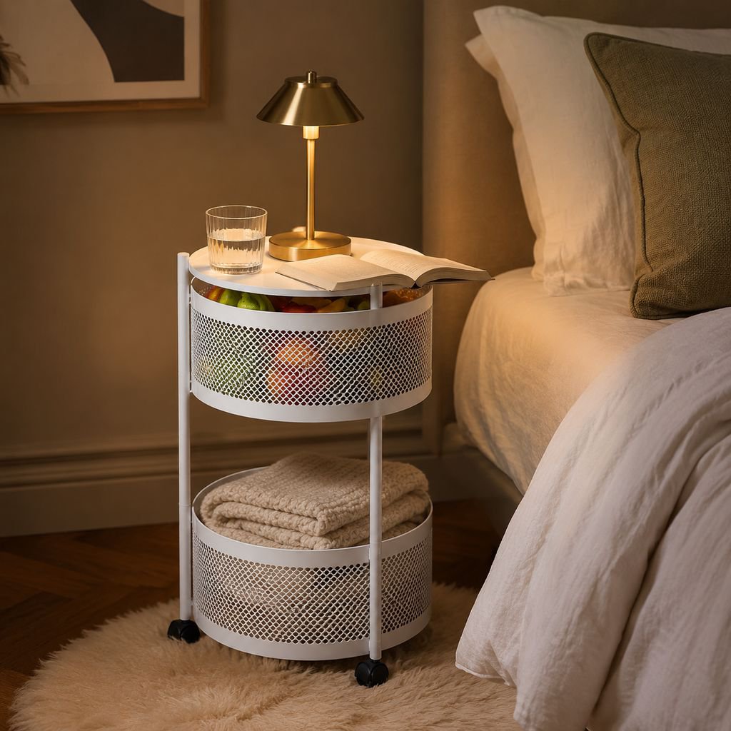 Easy-to-move storage shelf for bedroom or dorm room