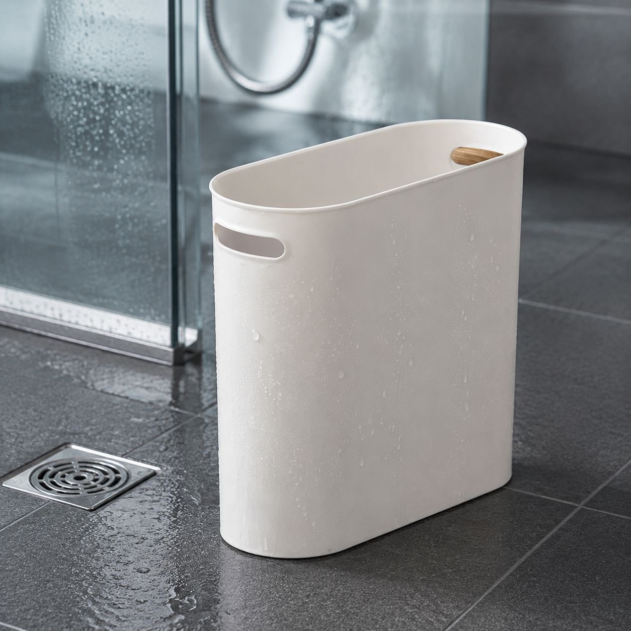 Modern narrow space trash can with push lid