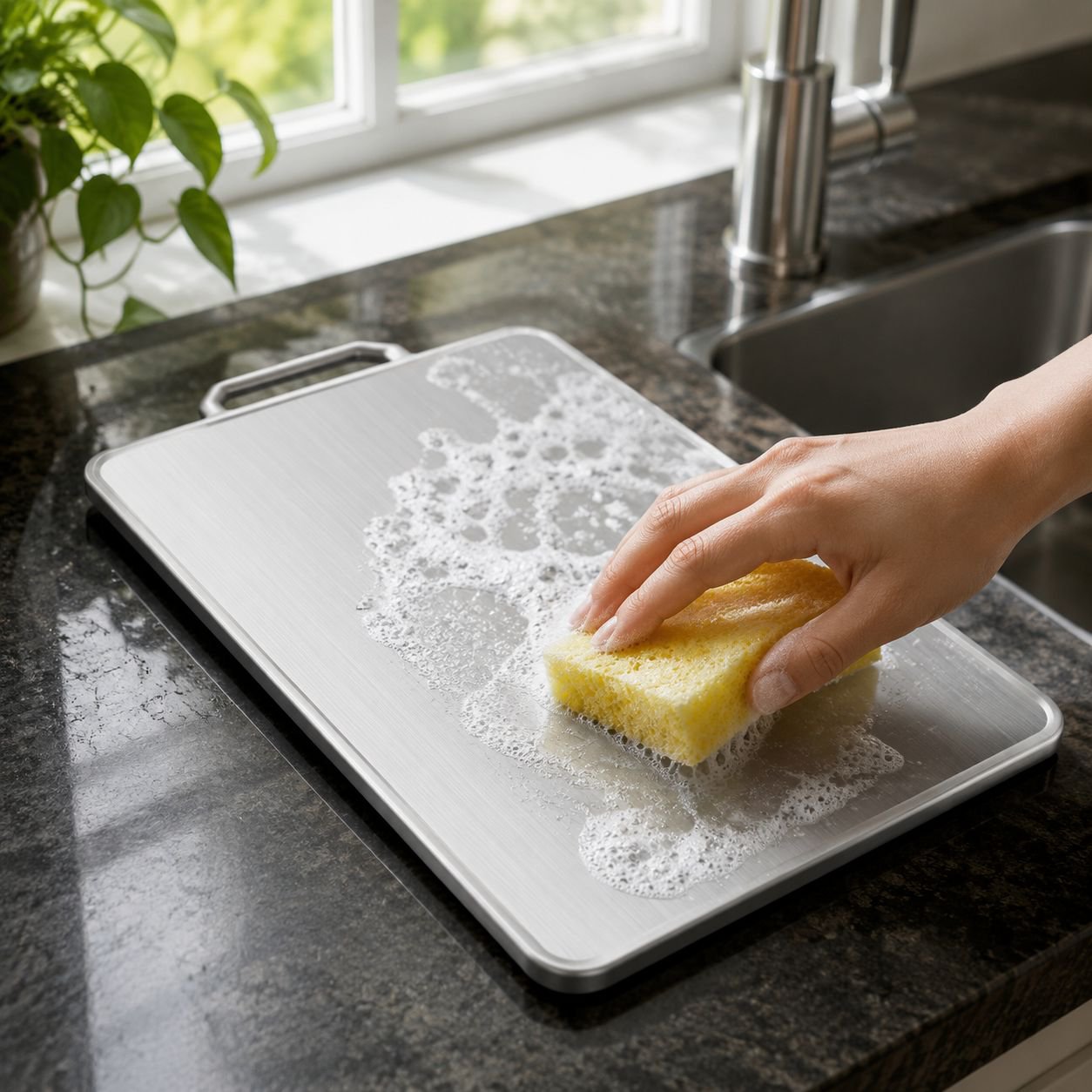 Easy-to-clean kitchen board with juice groove