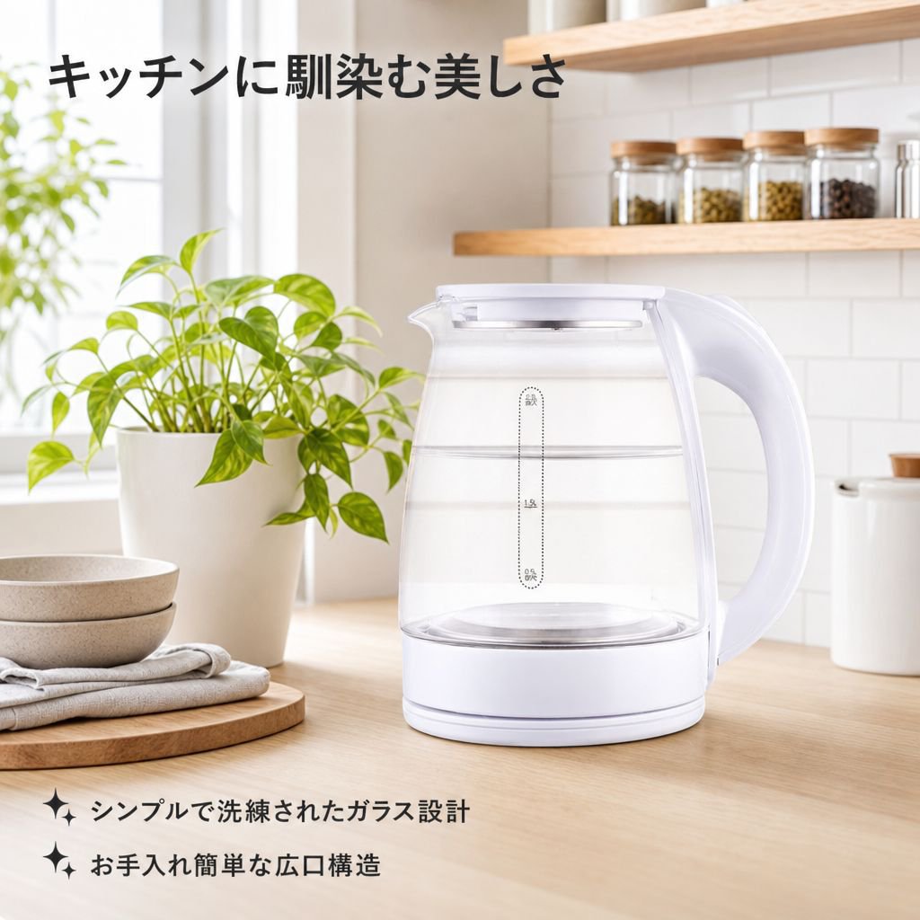 寮・家庭用 大容量ガラス電気ポット 保温付き ティー用電気ケトル