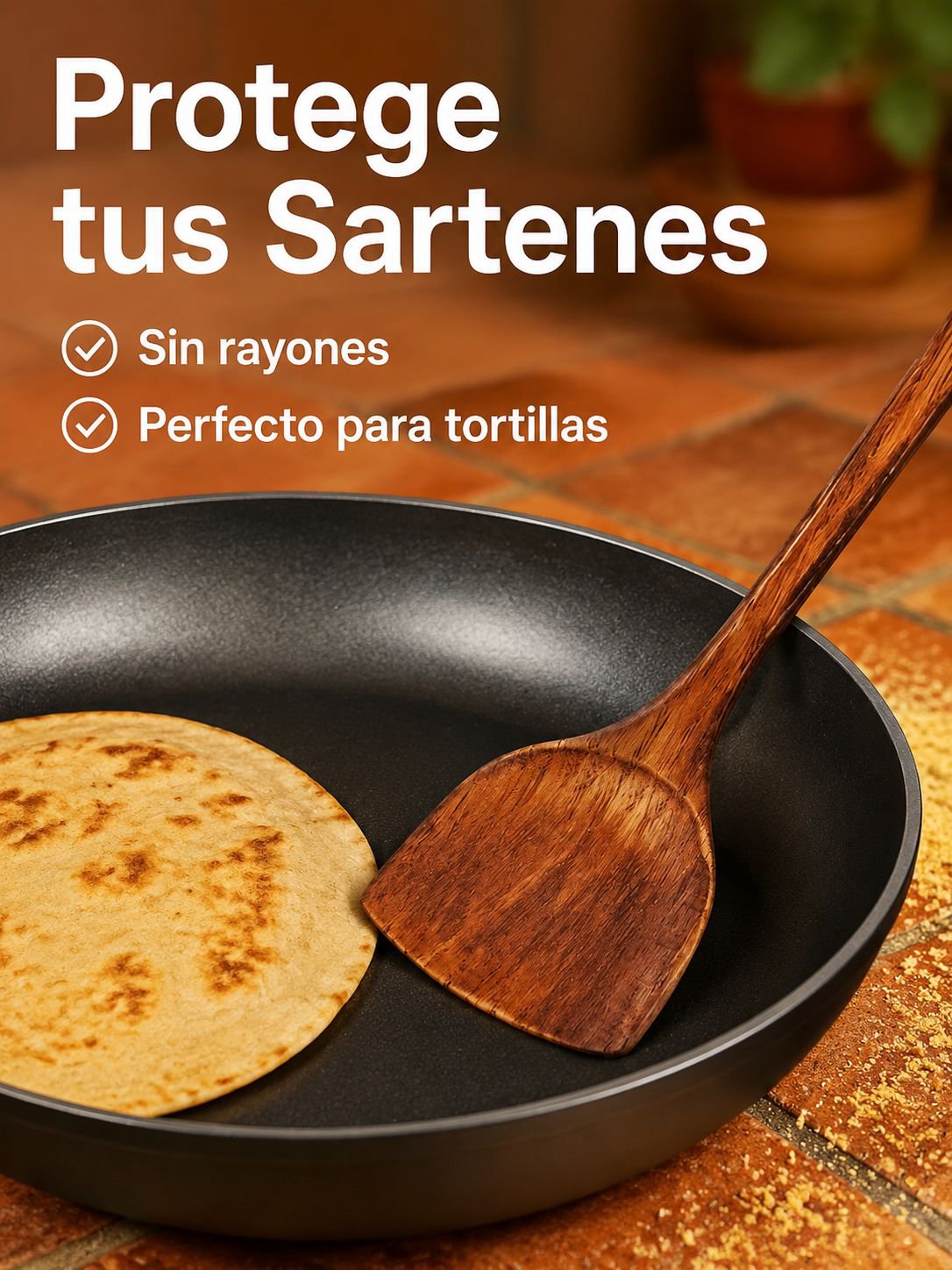 Espátula de madera para voltear alimentos