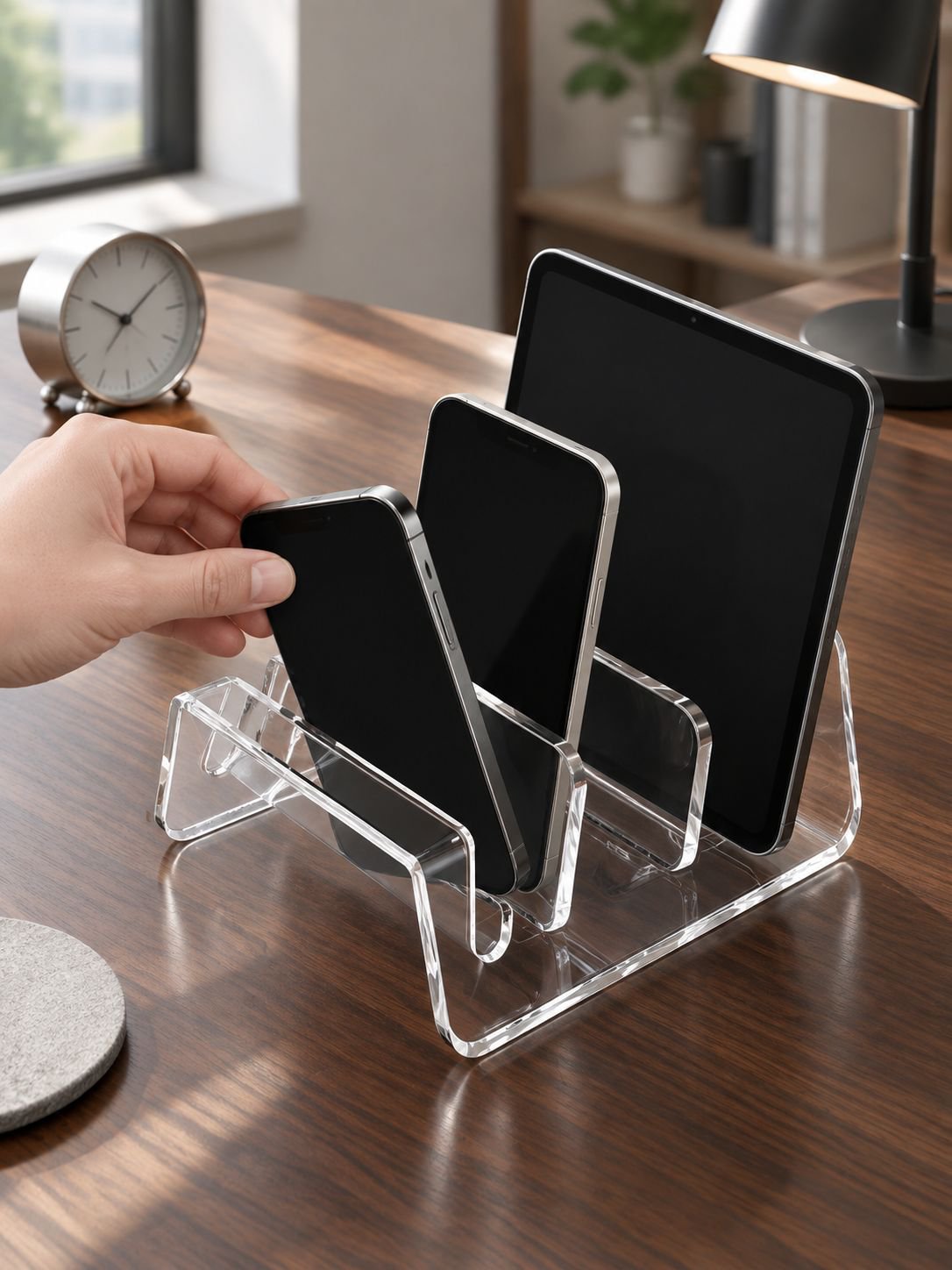 Acryl Handy Organizer mit Fächern, Desktop Ladestation für mehrere Handys
