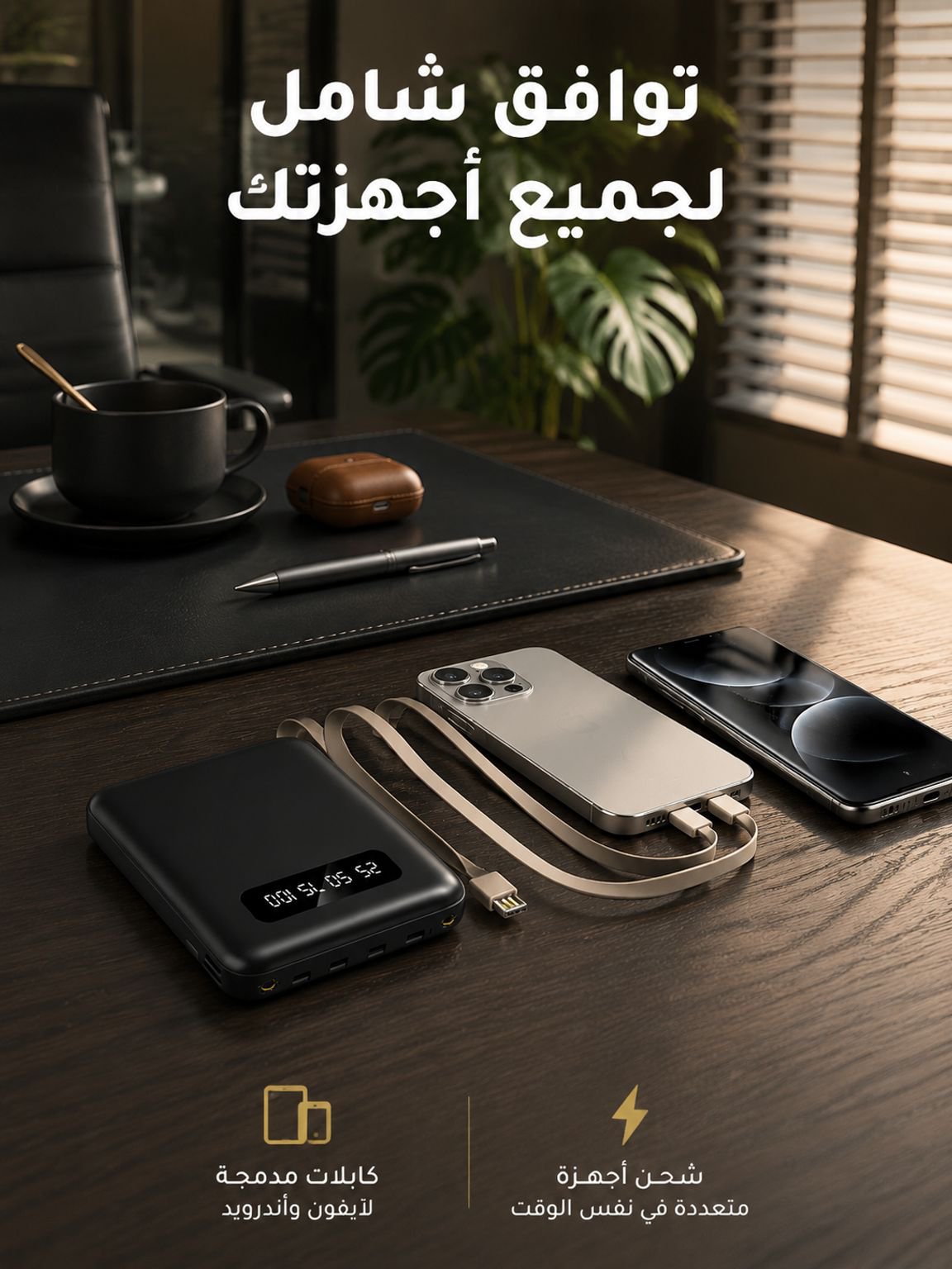 بنك الطاقة المحمول المزود بالكابلات بالطراز الجديد