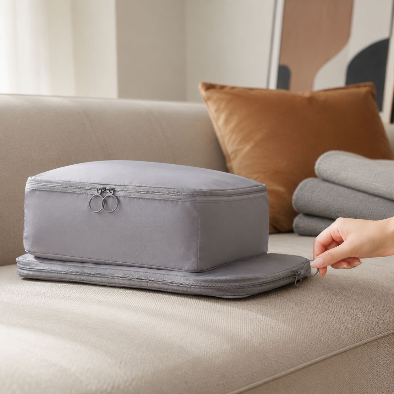 Durable compression storage bag with zipper closure
