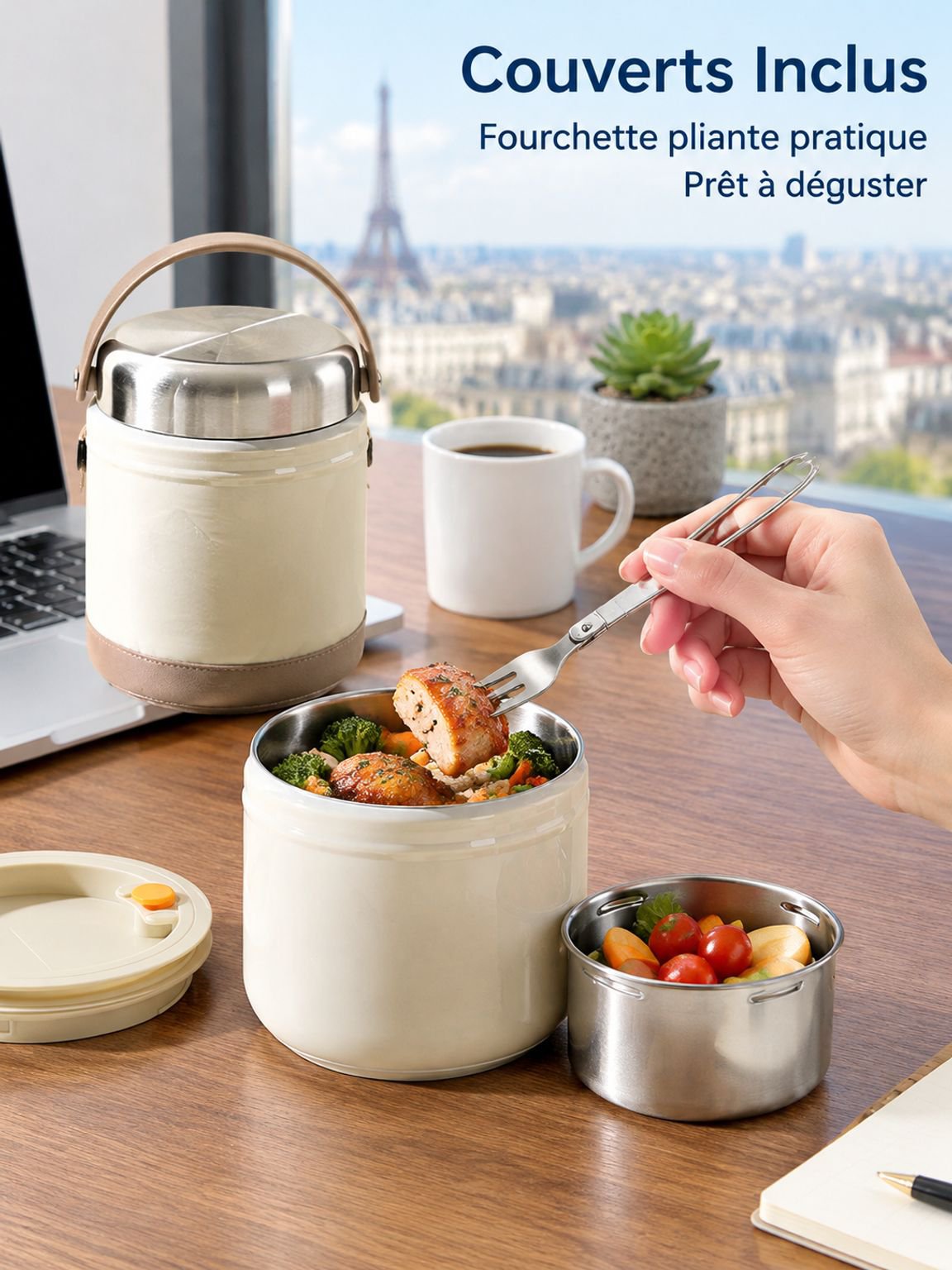 Boîte repas inox compacte à emporter au travail