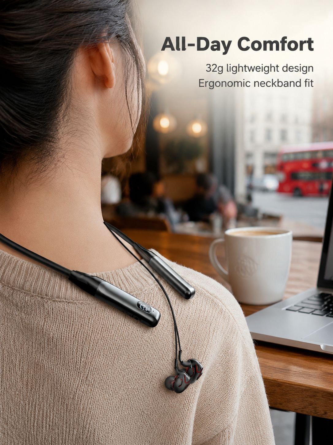 Lightweight wireless sports earphones with extended playback time
