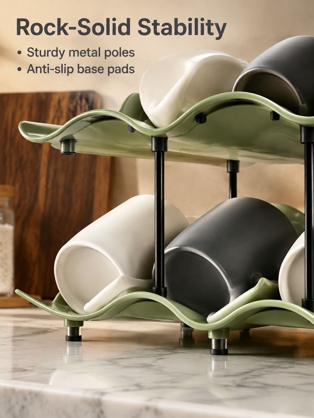 Decorative wave-shaped shelf for mug storage