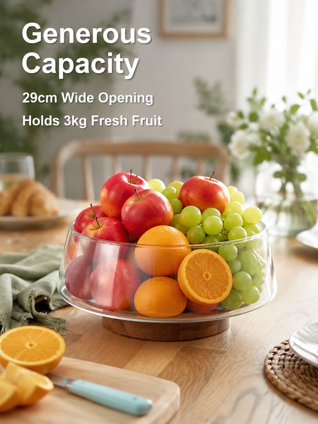 Glass Fruit Plate with Fork and Wooden Lid Tableware