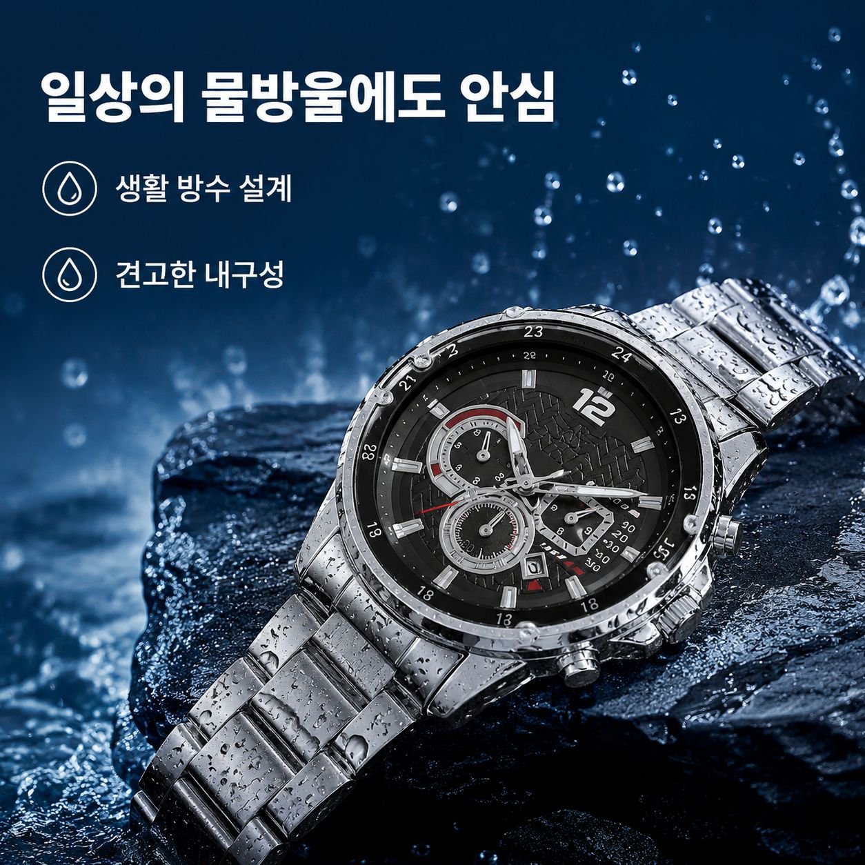 남성용 고급 스틸 밴드 쿼츠 시계