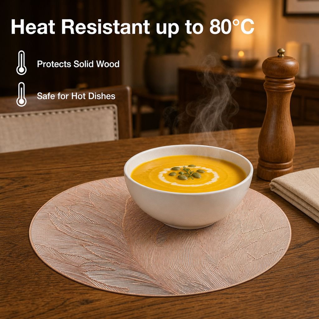 Light Luxury Feather Placemat Waterproof Oil-proof PVC Material Gold Stamped Vase Mat