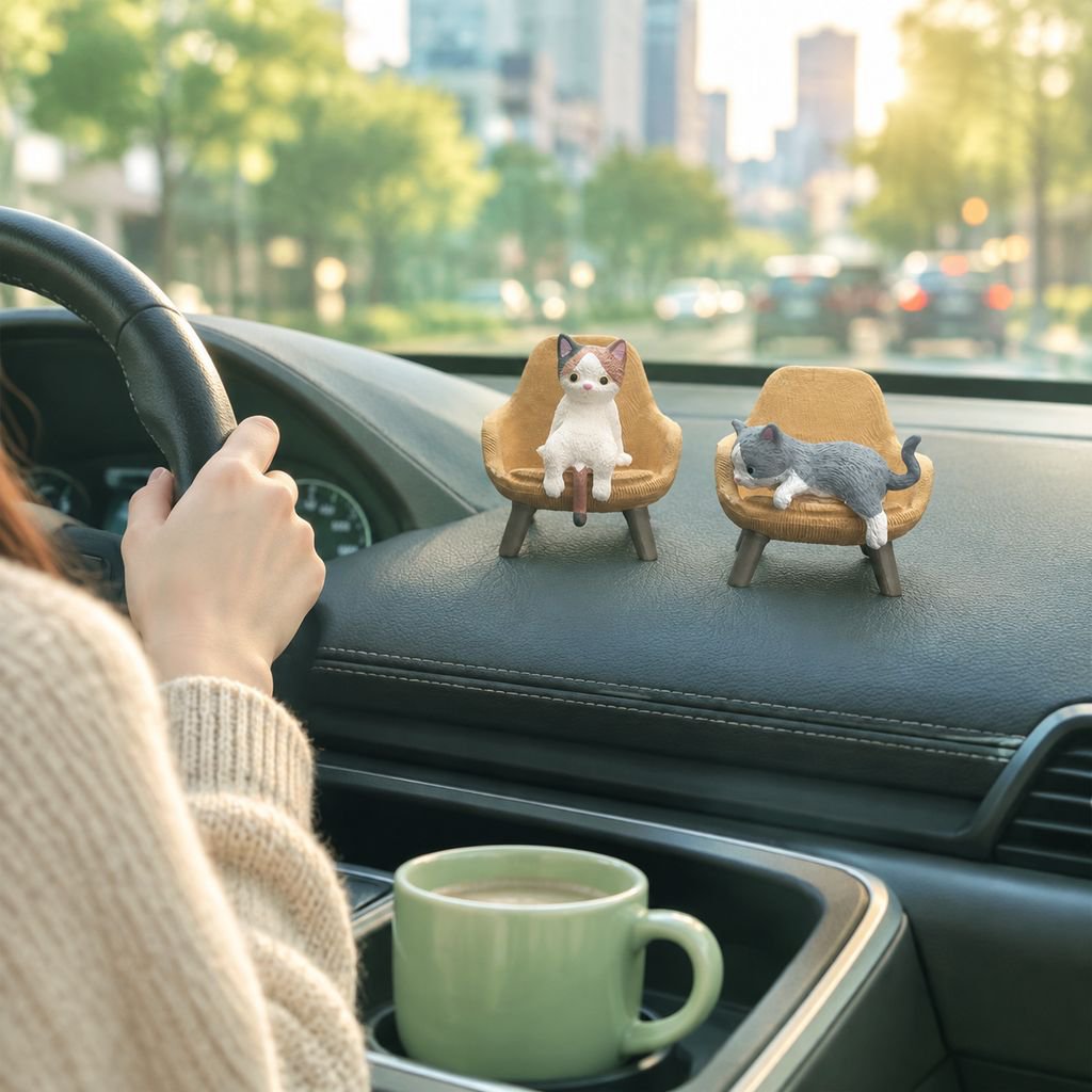 車用猫フィギュア、クリエイティブな車内コンソールディスプレイ、女性向けのかわいい漫画風車飾り