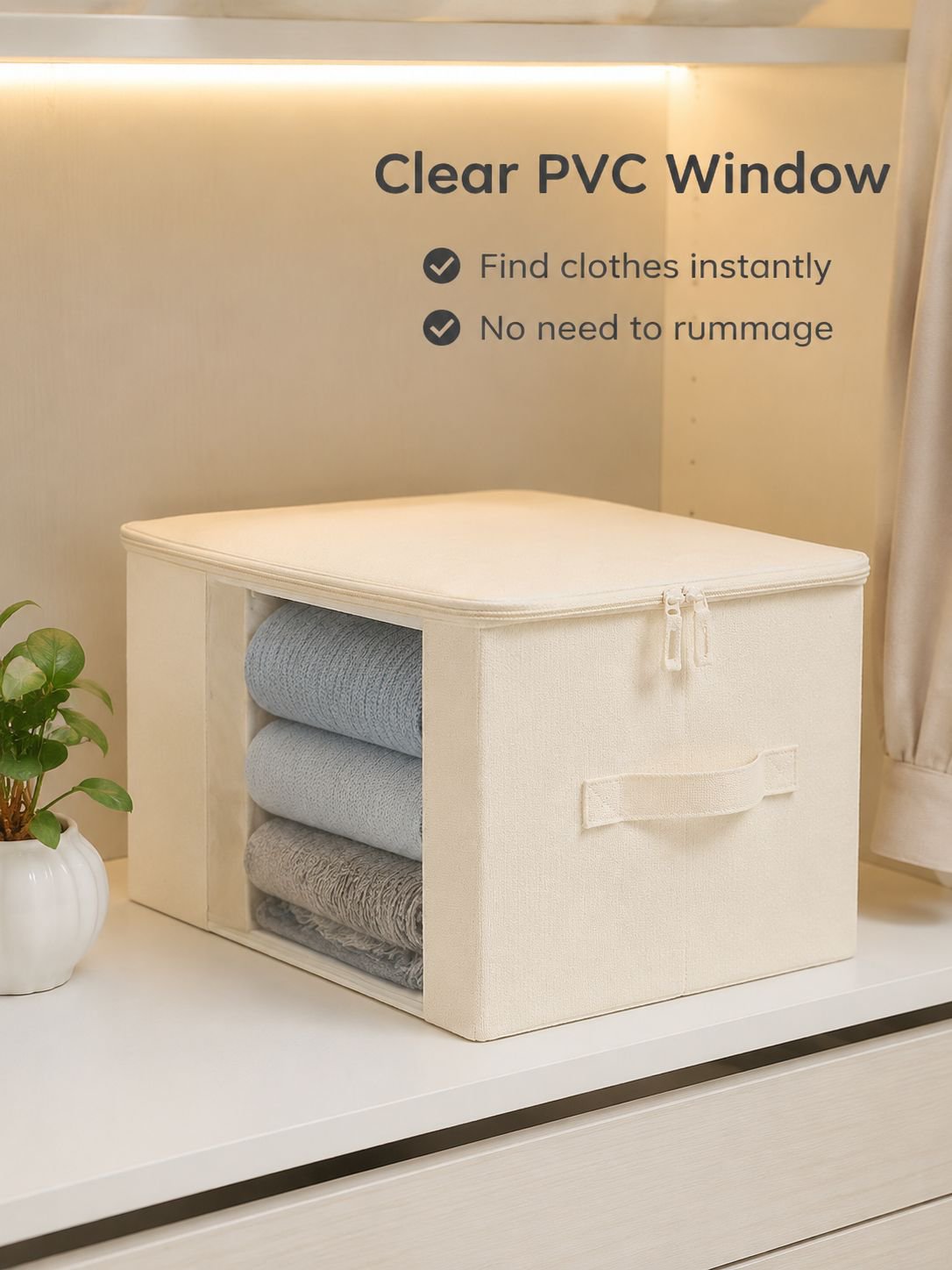 Transparent fabric storage box for organizing clothes in a closet