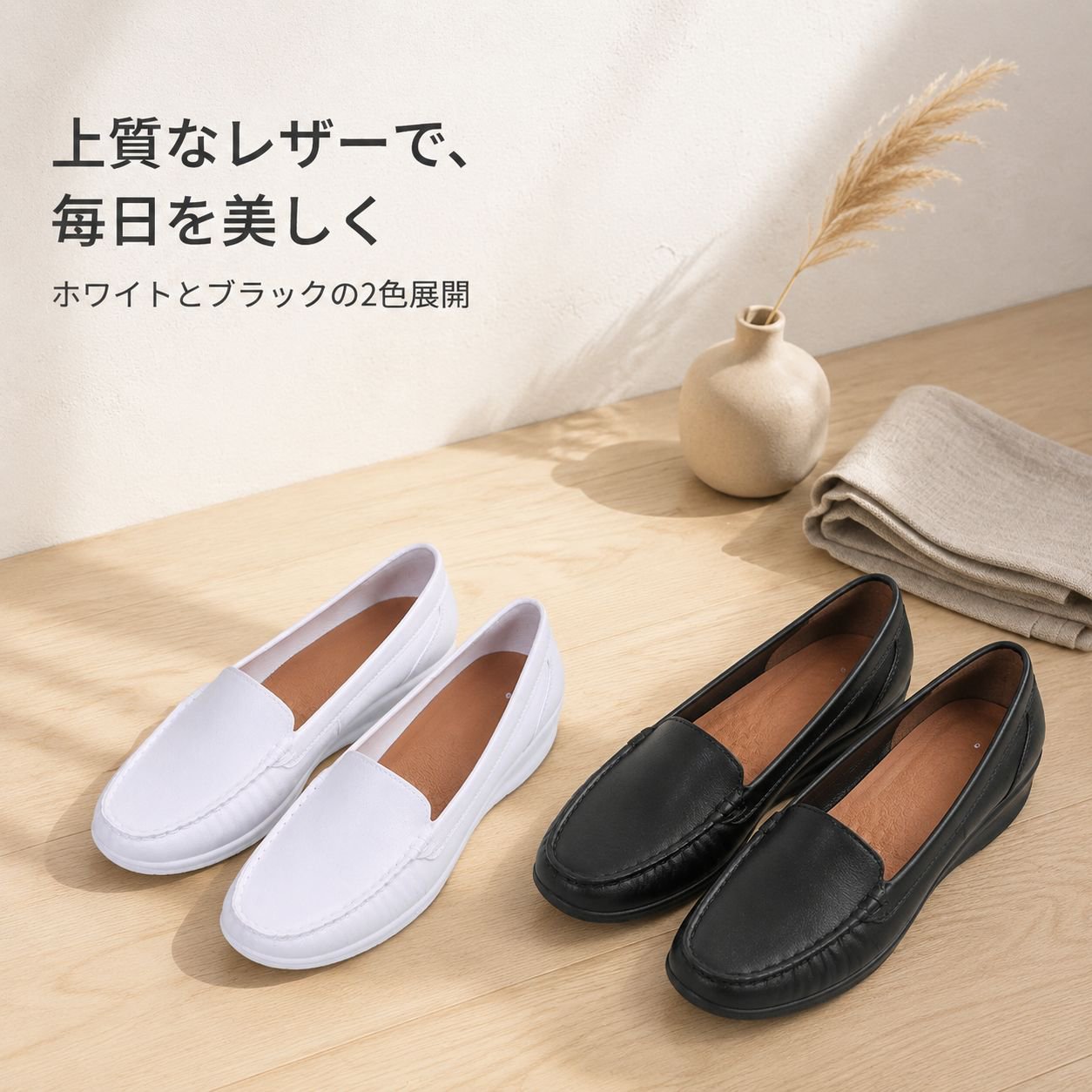 ママ向けソフトレザーぺたんこシューズ