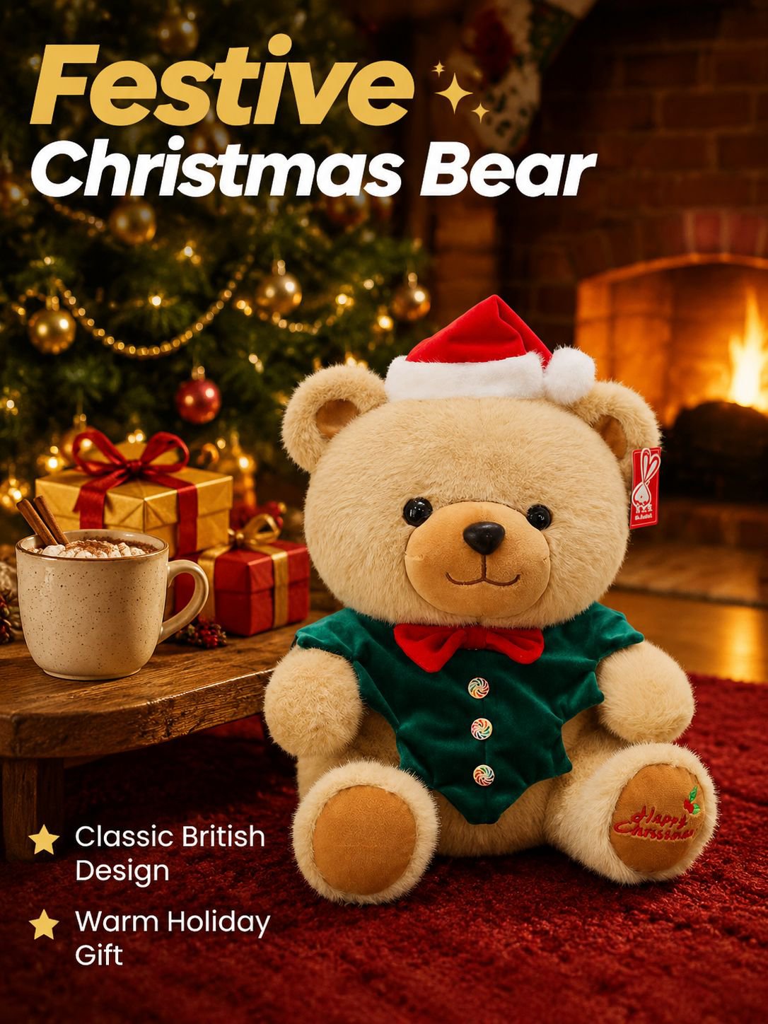 Cute Cartoon Christmas Bear Plush Toy, Soft and Adorable